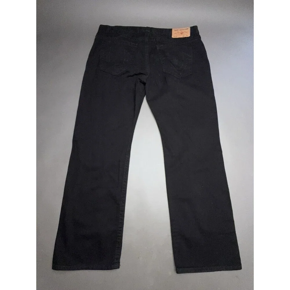True Religion Mens Black Dark Wash Relaxed Straight Stretch Jeans 5-Pocket 38x30